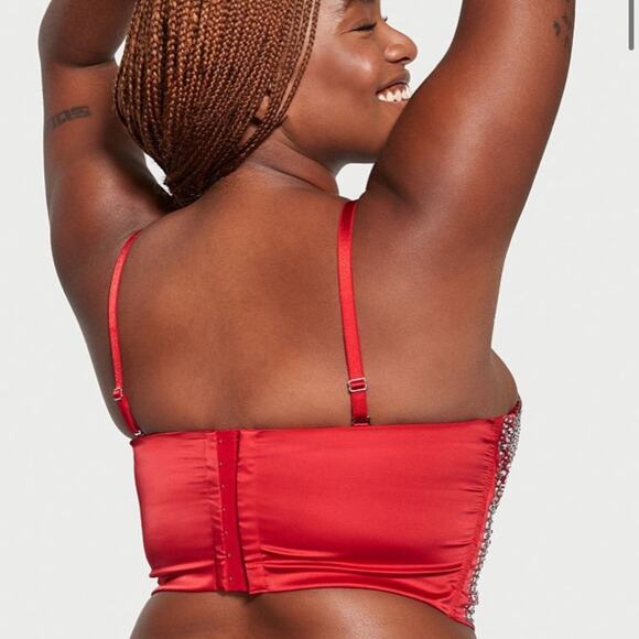 NWT VS Dream Angels Lightly Lined Crystals Embellished Bow Bustier M - Picture 3 of 6